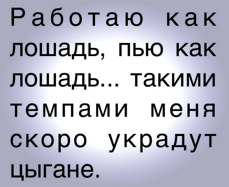 Работаю как лошадь пью как лошадьтакими темпами меня скоро украдут цьпане