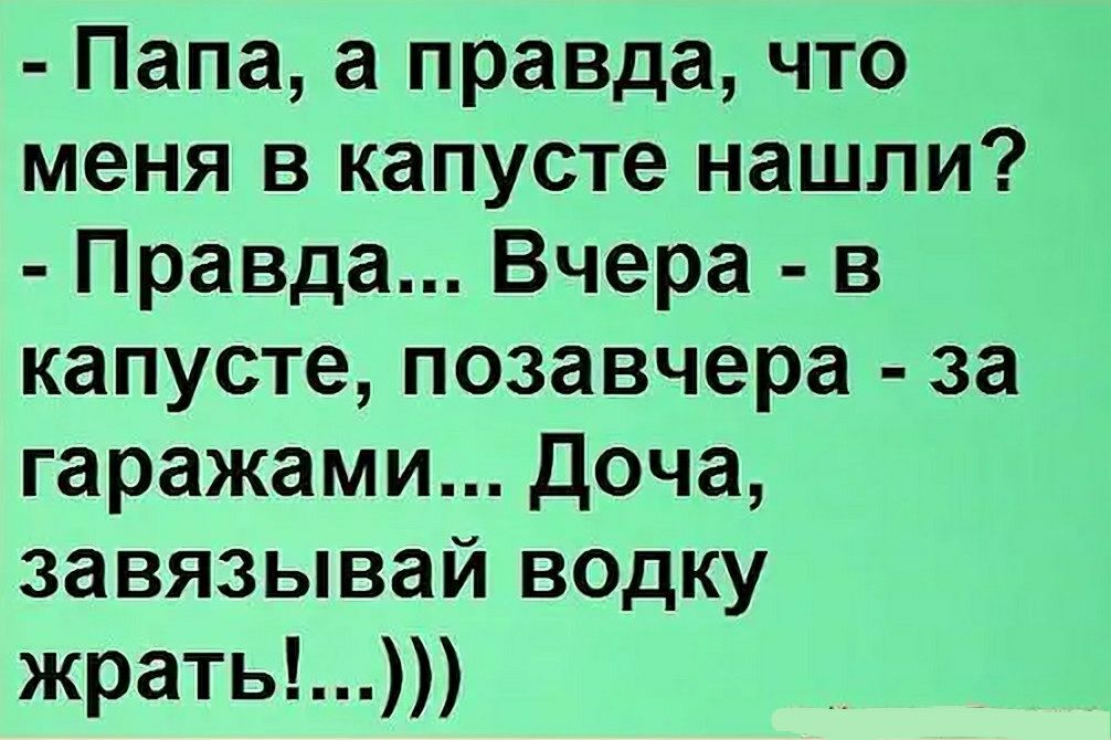 Папа а правда что меня в капусте нашли Правда Вчера в капусте позавчера за гаражами Доча завязывай водку жрать