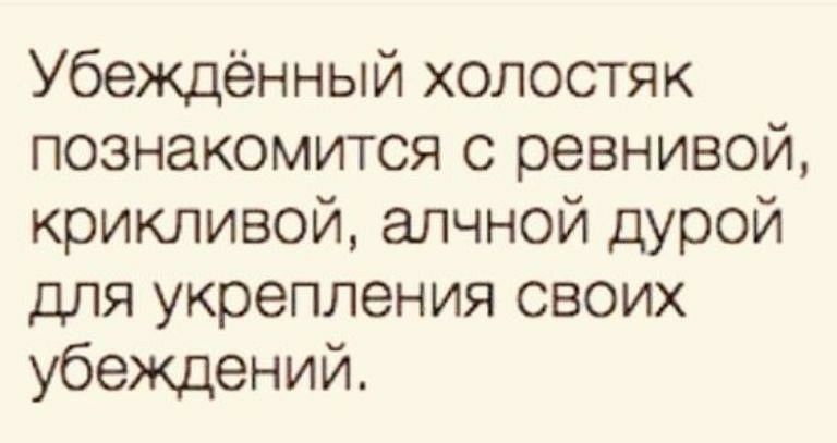 Убеждённый холостяк познакомится с ревнивой крикливой апчной дурой для укрепления своих убеждений