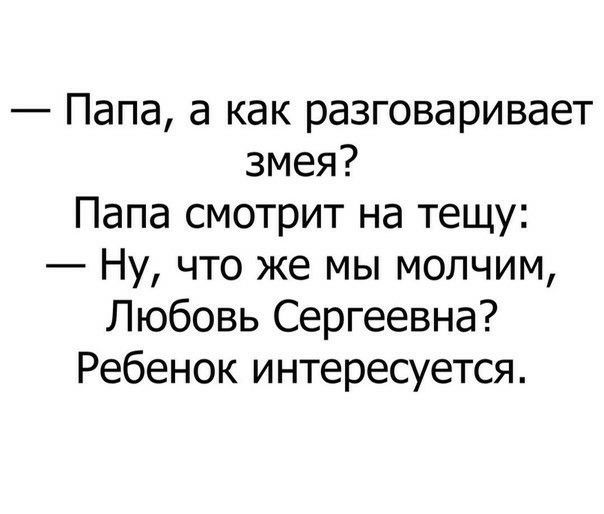 Папа а как разговаривает змея Папа смотрит на тещу Ну что же мы молчим Любовь Сергеевна Ребенок интересуется