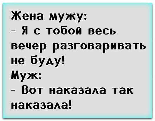Жена мужу Я с тобой весь вечер разговаривать не буду Муж Вот наказаАа так наказаАа