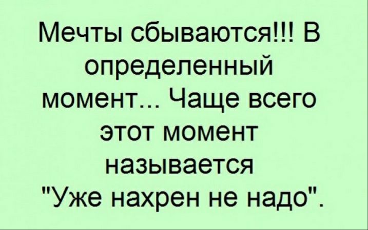 Мечты сбываются В определенный момент Чаще всего этот момент называется Уже нахрен не надо