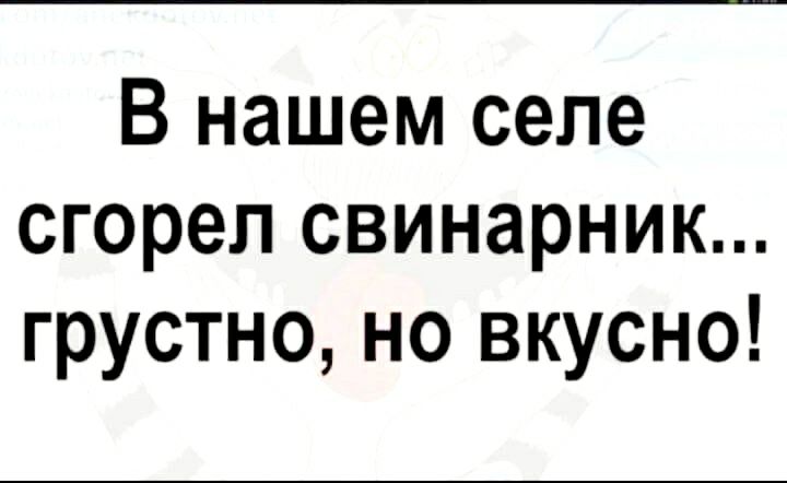В нашем селе сгорел свинарник грустно но вкусно