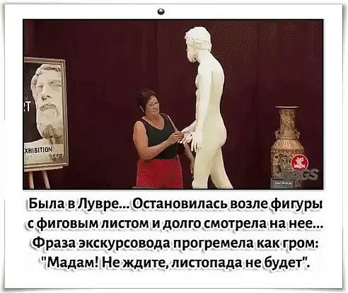 Быпав Лувре0_станввилась возлефигуры ДФИГОВЫМ ЛИСТОМ И дВЛГО смотрела на нее Фраза экскурсовода прогремели кактрпм Мадам Не ждите листппада небудет