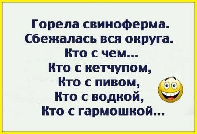 Горела свиноферма Сбежалась всп округа Кто с чем Кто с кетчупом Кто с пивом Кто с водкой Кто с гармошиой