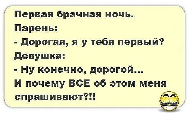 Первая брачная ночь Парень дорогая я у тебя первый девушка Ну конечно дорогой И почему ВСЕ об этом меня спрашивают