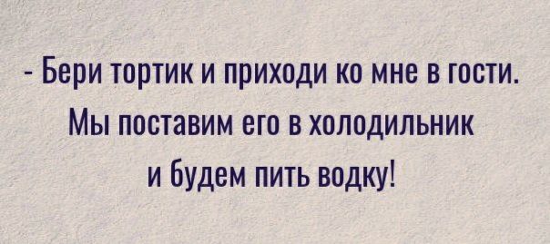 Бери тортик и приходи ко мне в гости Мы поставим его в холодильник и Будем пить водку