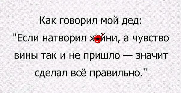 Как говорил мой дед Если натворил Хани а чувство вины так и не пришло значит сделал всё правильно