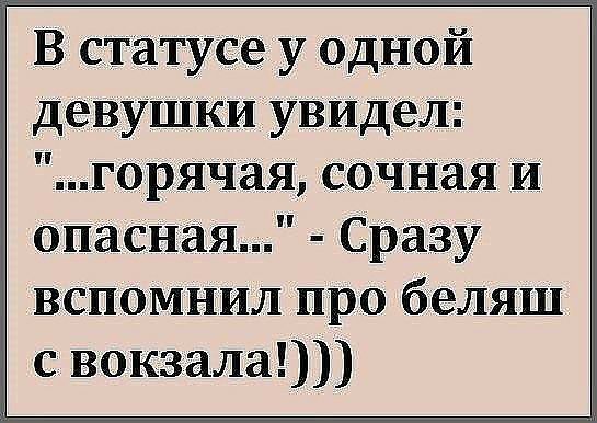 В статусе у одной девушКи увИдел горячая сочная и опасная Сразу вспомнил про беляш с вокз_ала