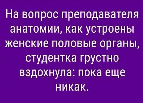 На вопрос преподавателя анатомии как устроены женские половые органы студентка грустно вздохнула пока еще никак