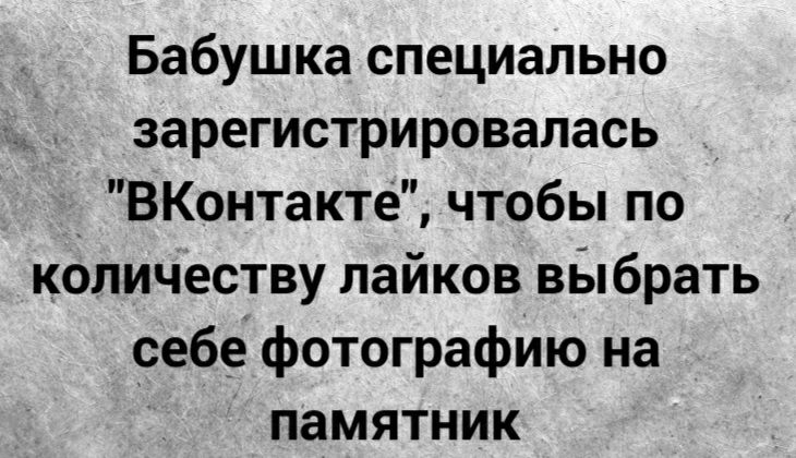 Бабушка специально зарегистрировалась _ ВКонтакте чтобы по количеству лайков вы брать _себе фотографию на памятник