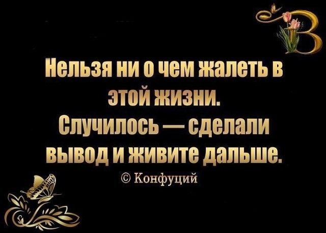 Нельзя ни о чем жалеть в этой жизни случилось сделали вывод и живите дальше Конфуций