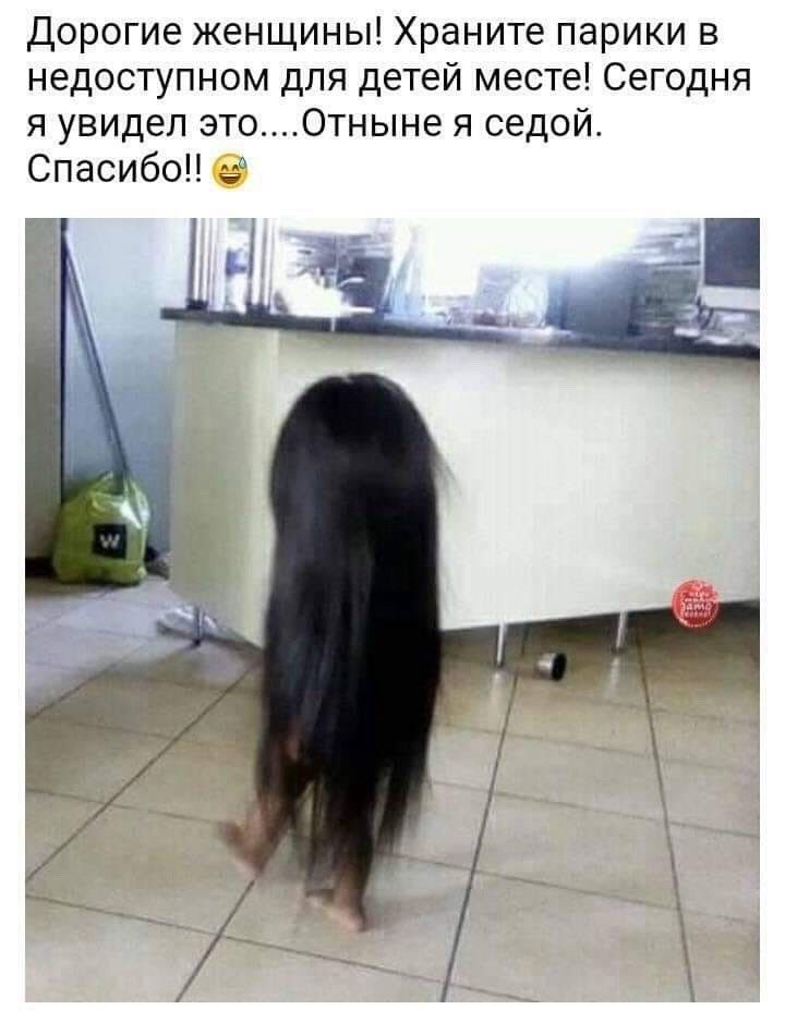Дорогие женщины Храните парики в недоступном для детей месте Сегодня я увидел этоОтныне я седой Спасибо