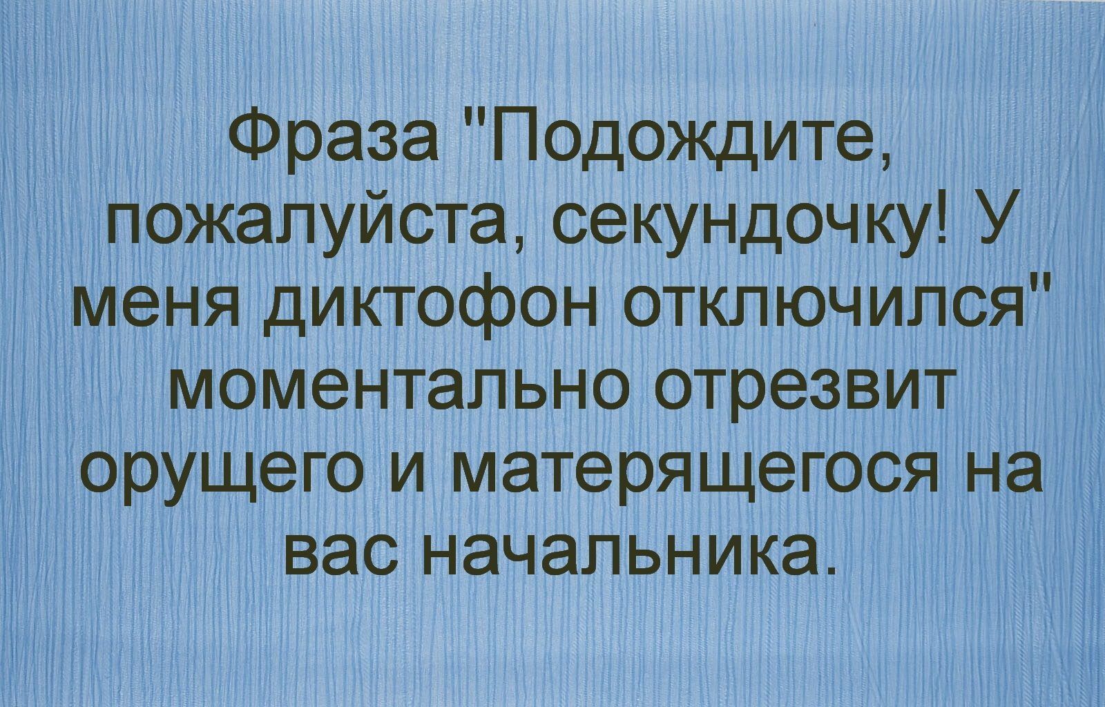 Фраза Подождите т пожалуиста секундочку У меня диктофон отключился Моментально отрезвит орущего и матерящегося на тд вас начальника т т ттт тнт д