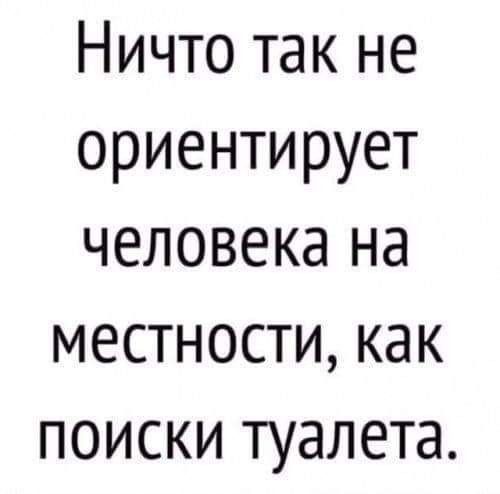 Ничто так не ориентирует человека на местности как поиски туалета