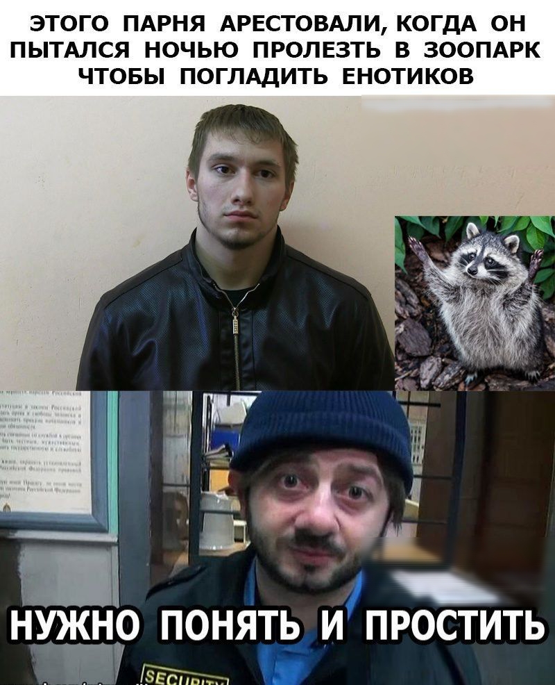 ЭТОГО ПАРНЯ АРЕСТОВАЛИ КОГДА ОН ПЫТАЛСЯ НОЧЬЮ ПРОЛЕЗТЬ В ЗООПАРК ЧТОБЫ ПОГЛАДИТЬ ЕНОТИКОВ НУЖНО ПОНЯТЬ И ПРОСТИТЬ 1