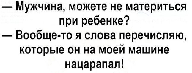 Мужчина можете не материться при ребенке Вообще то я слова перечисляю которые он на моей машине нацарапал