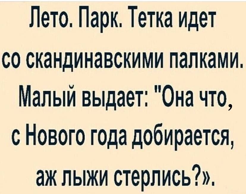 Лето Парк Тетка идет со скандинавскими папками Малый выдает Она что с Нового года добирается аж лыжи стерлись