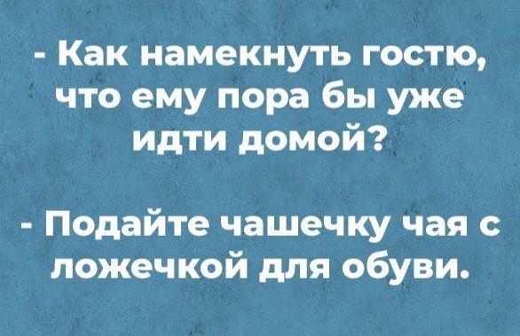 Как намекнуть гостю что ему пора бы уже идти домой Подайте чашечку чая с ложечкой для обуви