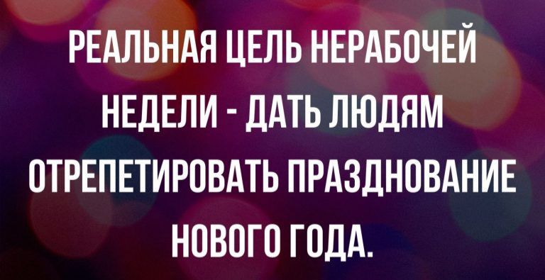 РЕАЛЬНАЯ ЦЕЛЬ НЕРАБОЧЕЙ НЕДЕЛИ ДАТЬ ЛЮДЯМ ОТРЕПЕТИРОВАТЬ ПРАЗДНОВАНИЕ НОВОГО ГОДА