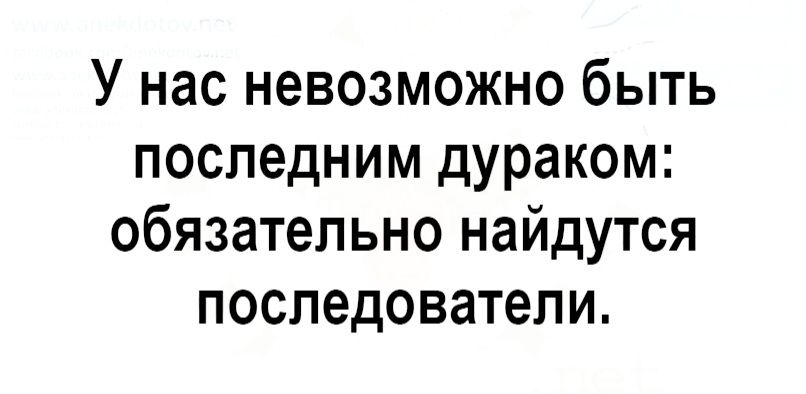 У нас невозможно быть последним дураком обязательно найдутся последователи