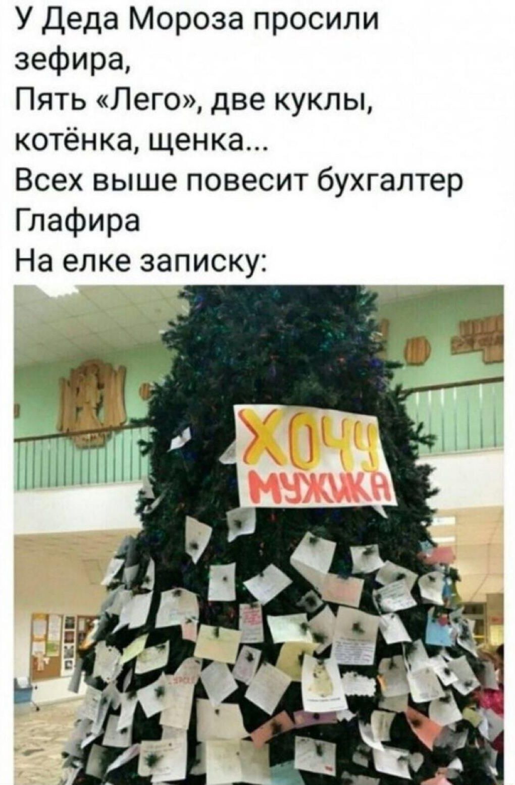 У Деда Мороза просили зефира Пять Лего две куклы котёнка щенка Всех выше повесит бухгалтер Глафира На елке записку