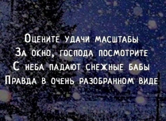 Оцвнитв УДАЧИ мдсштмзы ЗА окно господА посмотрите С НЕБА ПАдАЮТ СНЕХНЫЕ БАБЫ ПРАВДА в очвнь РАЗОБРАННОМ видн
