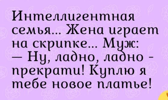 Интеллигентная семья Жена играет на скрипке М ж Ну ладно ла но прекрати Куплю я тебе НОВОЕ ПЛОШЬЕ