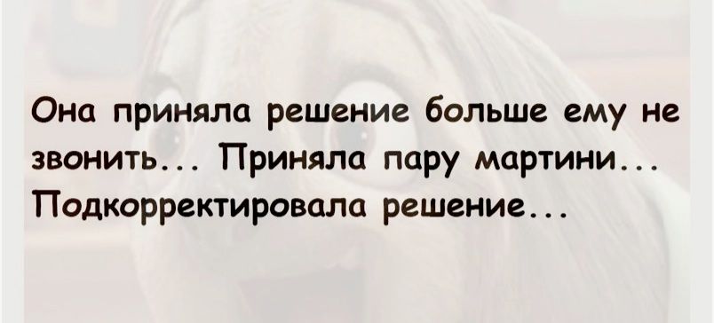 Она приняла решение больше ему не звонить Приняли пару мартини Подкорректировала решение
