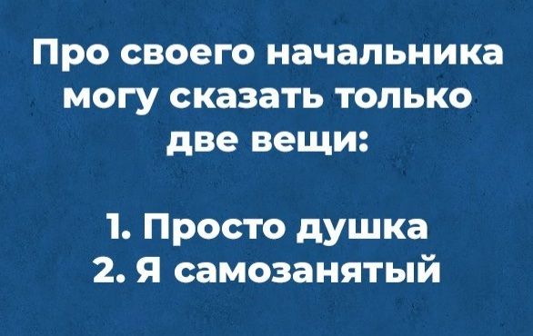Про своего начальника могу сказать только две вещи 1 Просто душка 2 Я самозанятый