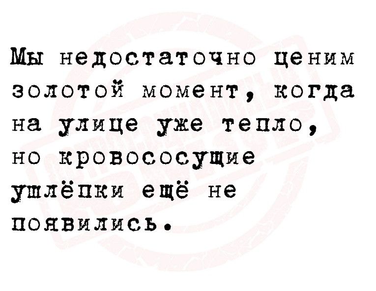 Мы недостаточно ценим золотой момент когда на улице уже тепло но кровососущие ушлёпки ещё не появились