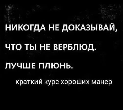 НИКОГДА НЕ ДОКАЗЫВАЙ ЧТО ТЫ НЕ ВЕРБЛЮД ЛУЧШЕ ПЛЮНЬ краткий курс хороших манер