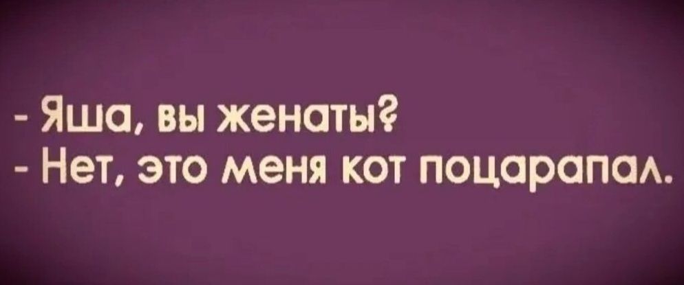 - Яша, вы женаты?
- Нет, это меня кот поцарапал.