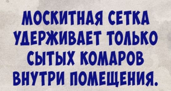 МОСКИТНАЯ СЕТКА УДЕРЖИВАЕТ ТОЛЬКО СЫТЫХ КОМАРОВ ВНУТРИ ПОМЕЩЕНИЯ