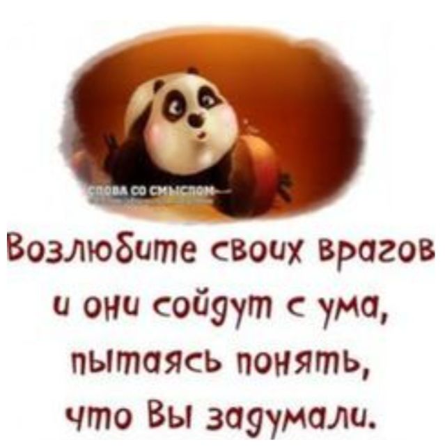 Возлюбите своих врагов и они сойуут ума пытаясь понять что Вы зоэумали