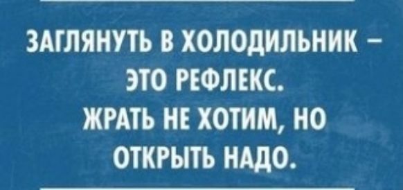 ЗАТЛЯИУТЬ В ХОЛОДИЛЬНИК ЭТО РЕФЛЕКС ЖРАТЪ НЕ ХОТИМ ИО ОТКРЫТЬ НАДО