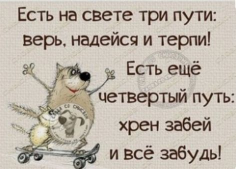 Есть на свете три пути верь надейся и терпи Есть ещё четвертый путь хрен забей и всё забудь