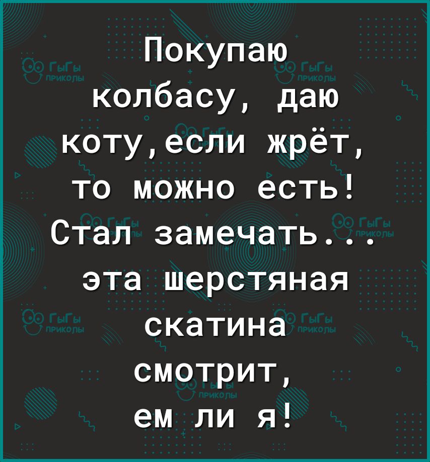 Покупаю колбасу даю котуесли жрёт то можно есть Стал замечать эта шерстяная скатина смотрит ем ли я