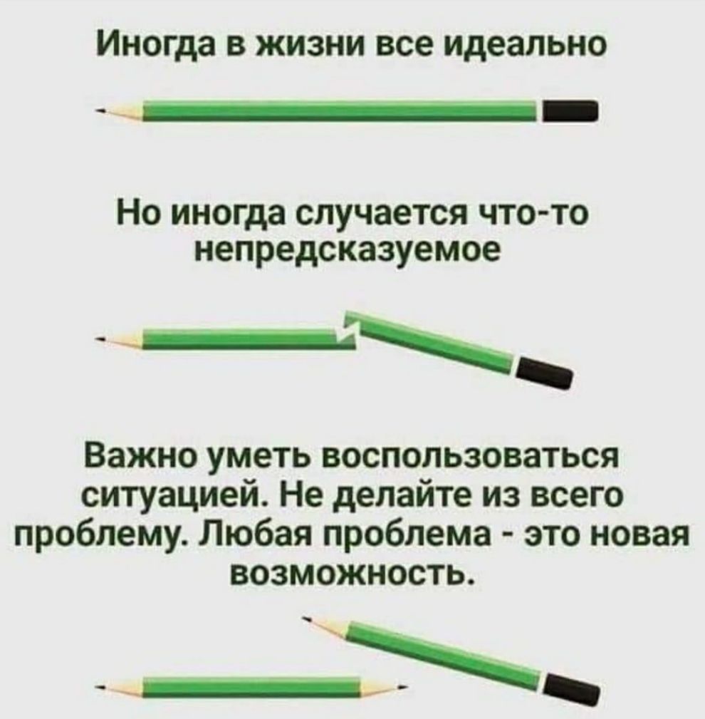 Иногда в жизни все идеально _ НО иногда случается ЧТО ТО непредсказуемое Важно уметь воспользоваться ситуацией Не делайте из всего проблему Любая проблема это новая возможность ____
