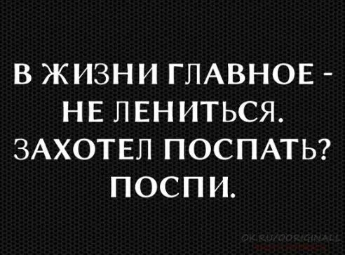 В ЖИЗНИ ГЛАВНОЕ НЕ ПЕНИТЬСЯ ЗАХОТЕЛ ПОСПАТЬ ПОСПИ
