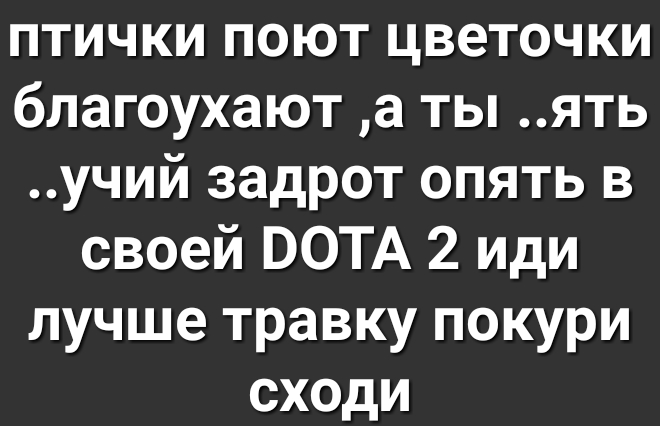 птички поют цветочки благоухают а ты ять учий задрот опять в своей ВОТА 2 иди лучше травку покури сходи