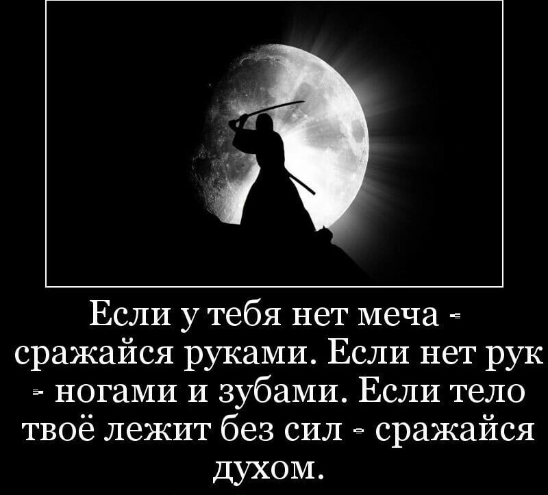 Если у тебя нет меча сражайся руками Если нет рук ногами и зубами Если тело твоё лежит без сил сражайся духом