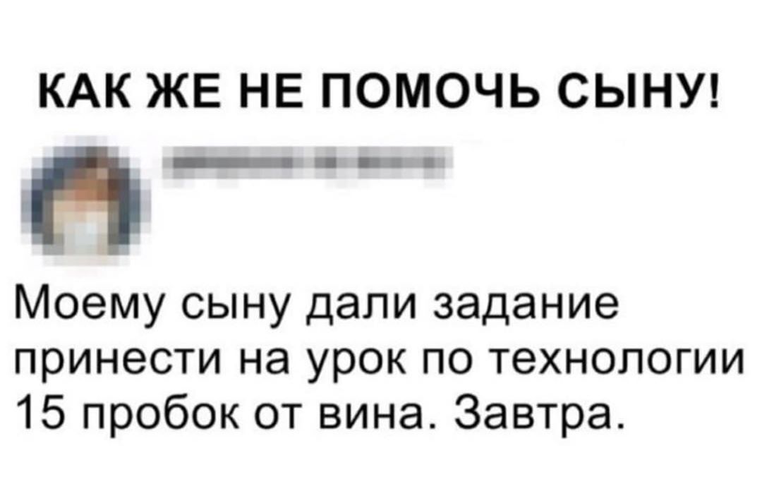 КАК ЖЕ НЕ ПОМОЧЬ СЫНУ ___ Моему сыну дали задание принести на урок по технологии 15 пробок от вина Завтра