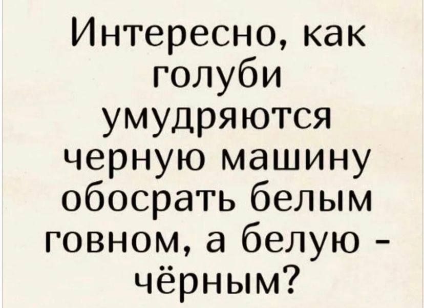 Интересно как голуби умудряются черную машину обосрать белым говном а белую чёрным
