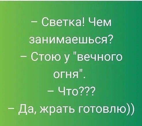 Светка Чем занимаешься Стою у вечного огня Что Да жрать готовлю