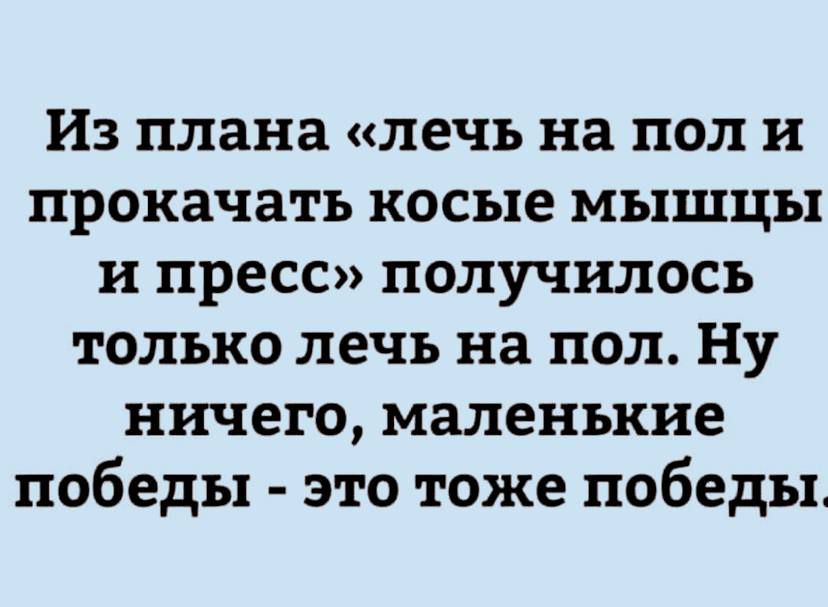 Из плана лечь на пол и прокачать косые мышцы и пресс получилось только лечь на пол Ну ничего маленькие победы это тоже победы