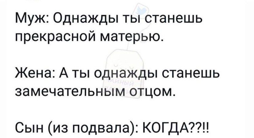 Муж Однажды ты станешь прекрасной матерью Жена А ты однажды станешь замечательным отцом Сын из подвала КОГДА