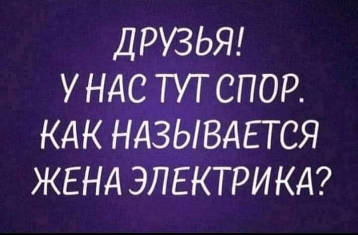 ДРУЗЬЯ У НАС ТУТ СПОР КАК НАЗЫВАЕТСЯ ЖЕНА ЭЛЕКТРИКА