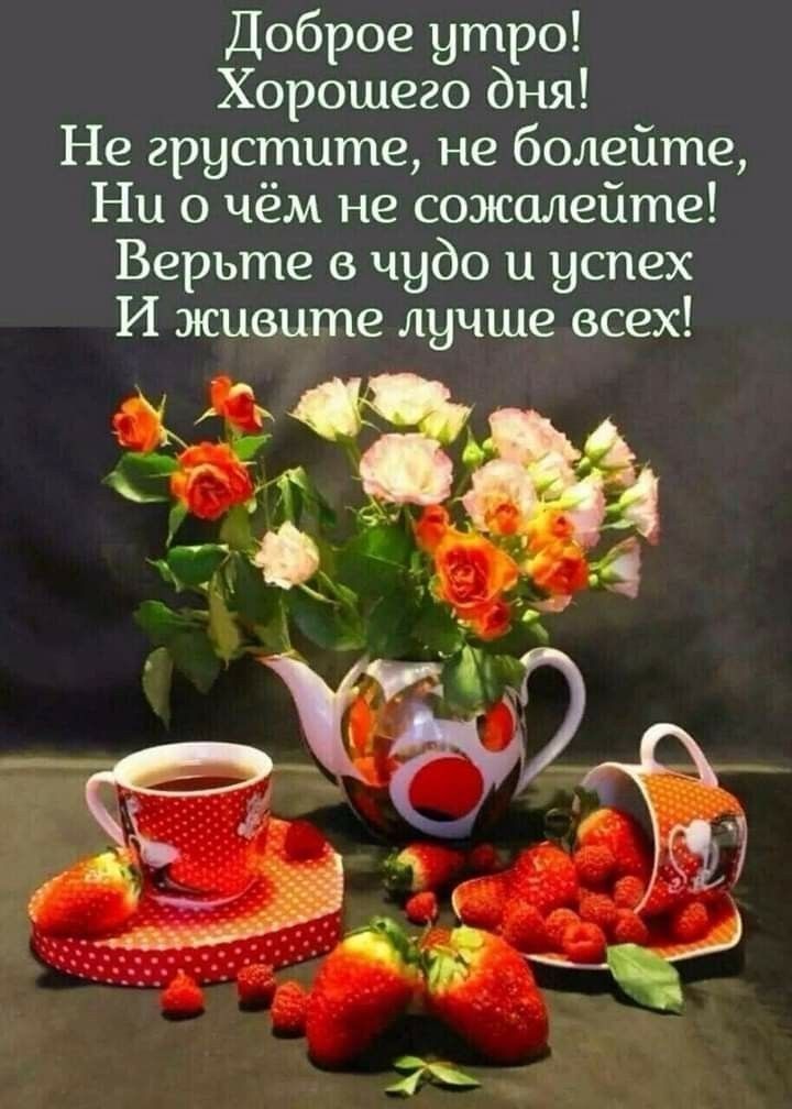 Доброе утро Хорошего дня Не грустите не болейте Ни о чём не сожалейте Верьте в чудо и успех И живите лучше всех