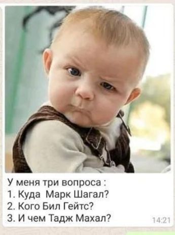 У меня три вопроса 1 Куда Марк Шагал 2 Кого Бил Гейтс И чем Тадж Махал